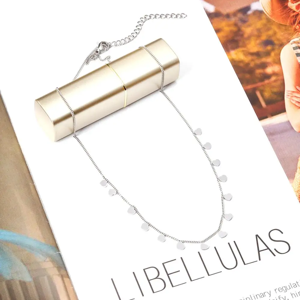 

LUXUSTEEL Lover's Gift Heart Necklace Collars Accessories Stainless Steel Gold Color Rolo Link Chains Necklace Wholesale Women