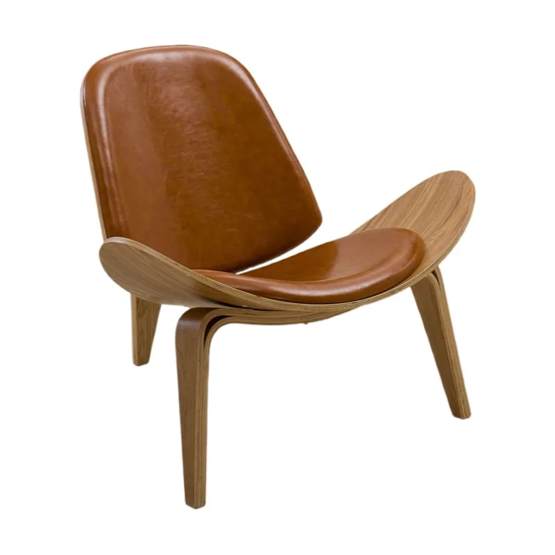 

Wegner Style Molded Plywood Shell Lounge Chair In Oil Leather Upholstery Mid-Century Design Living Room Furniture Leisure Chair