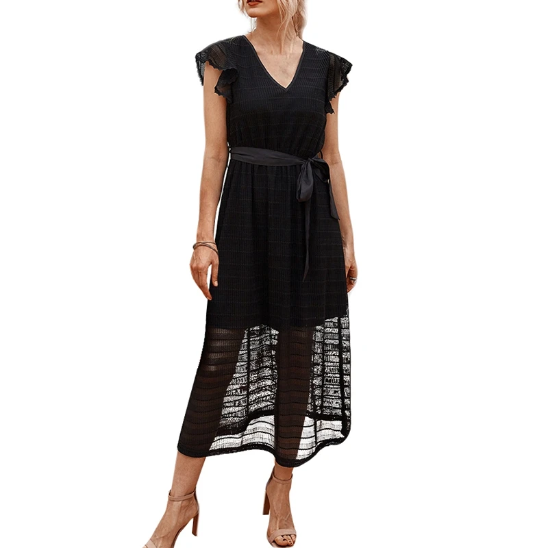 

Популярное летнее французское ретро платье с V-образным вырезом и оборками без рукавов