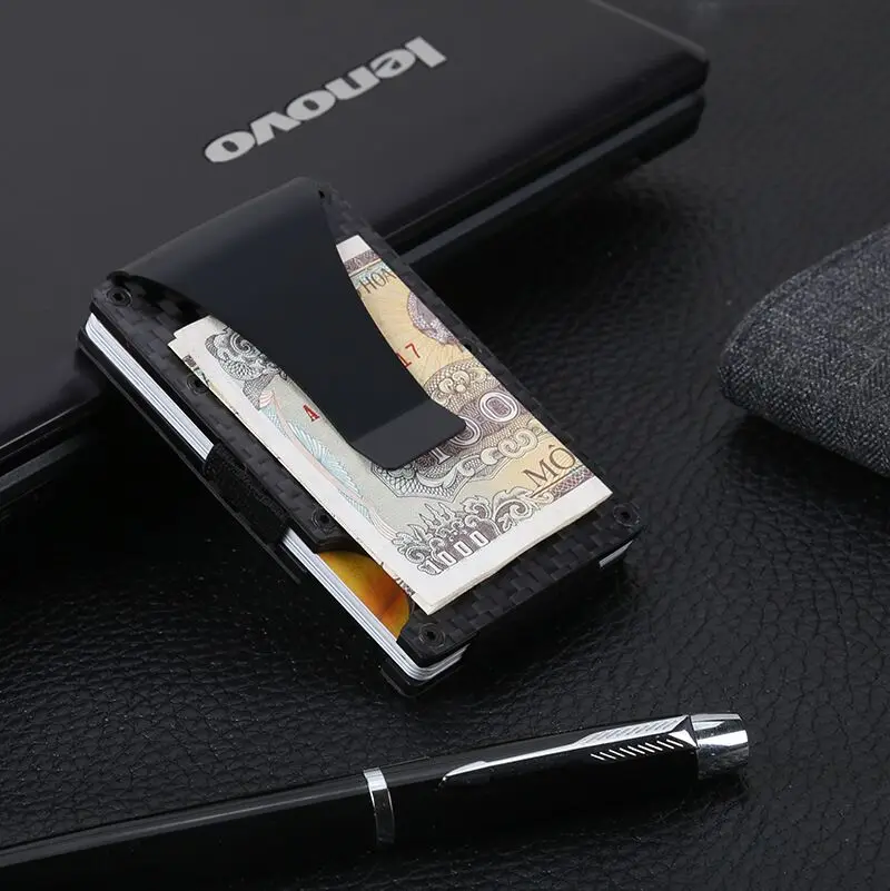 

Carbon Fiber Men Credit Card holder Wallet RFID Blocking Metal ID Card Case For Man Bank Card Protector Cardholder