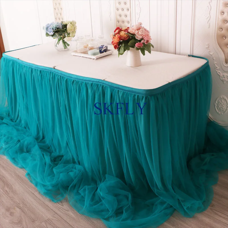 turquoise CL072B Великолепная сделанная на заказ популярная длинная драпированная новая свадебная шифоновая Тюлевая гофрированная юбка цвета слоновой кости с застежкой-липучкой - Цвет: turquoise