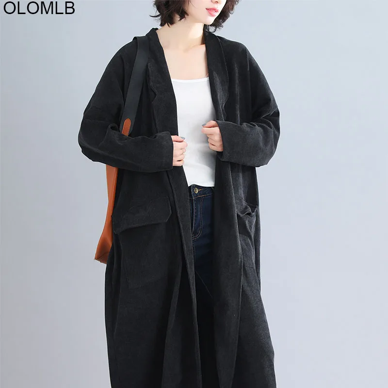 Длинное вельветовое пальто размера плюс 6XL новинка сезона осень-зима 2019 женские