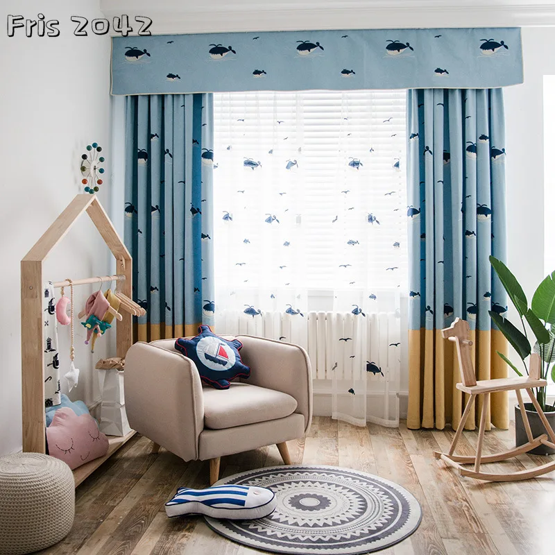 

Cartoon Child Fangchef Ni Half Shading Embroidery Curtains For Living Dining Room Bedroom.
