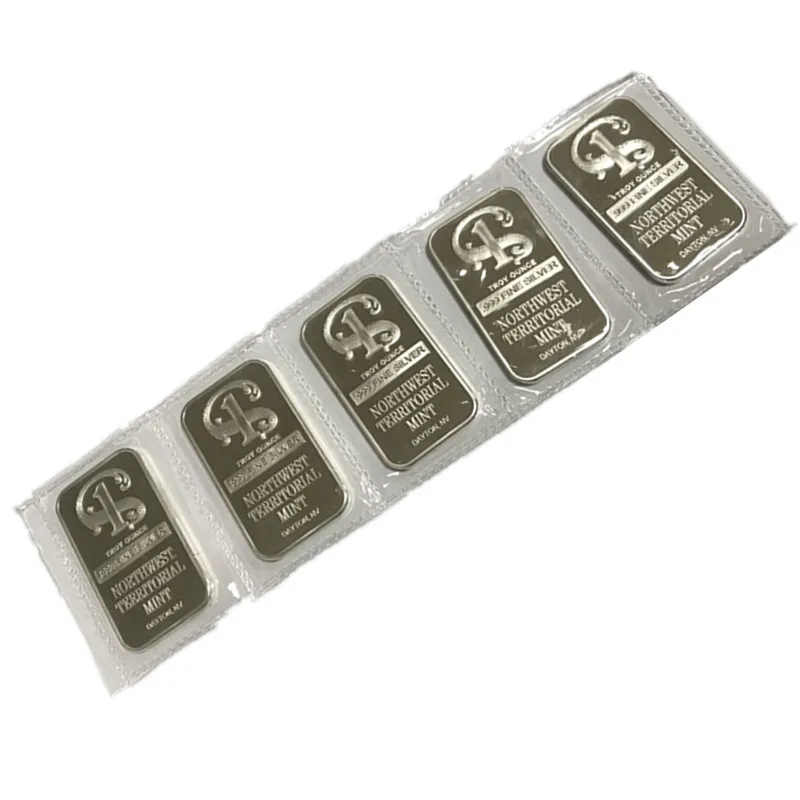 

10 Pcs Non Magnetic Norhwest Territoral Bar 1 OZ Silver Plated Ingot Badge 50 x 28 Mm Vacuum Sealed Packing Decoration Bars