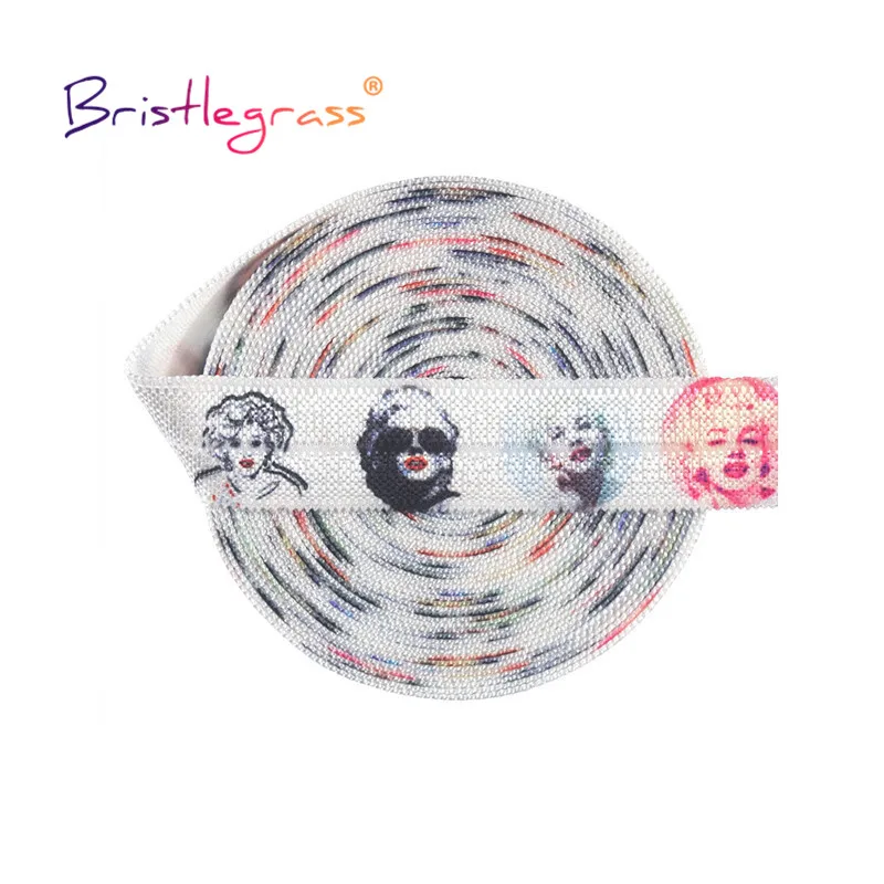 

BRISTLEGRASS 2 5 10 ярдов 5/8 "15 мм Мэрилин Монро печати отложной резинки враг спандекс атласной ленты для волос галстук лента для волос Швейные отдел...