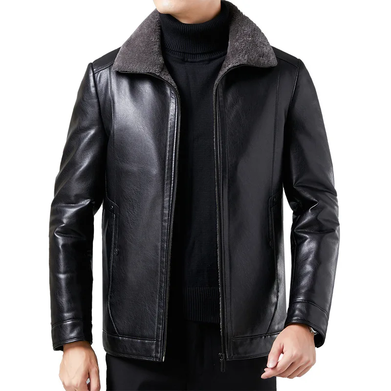 

new Add men leather winter wool dad put big yards older locomotive clothes wholesale men's leather jacket
