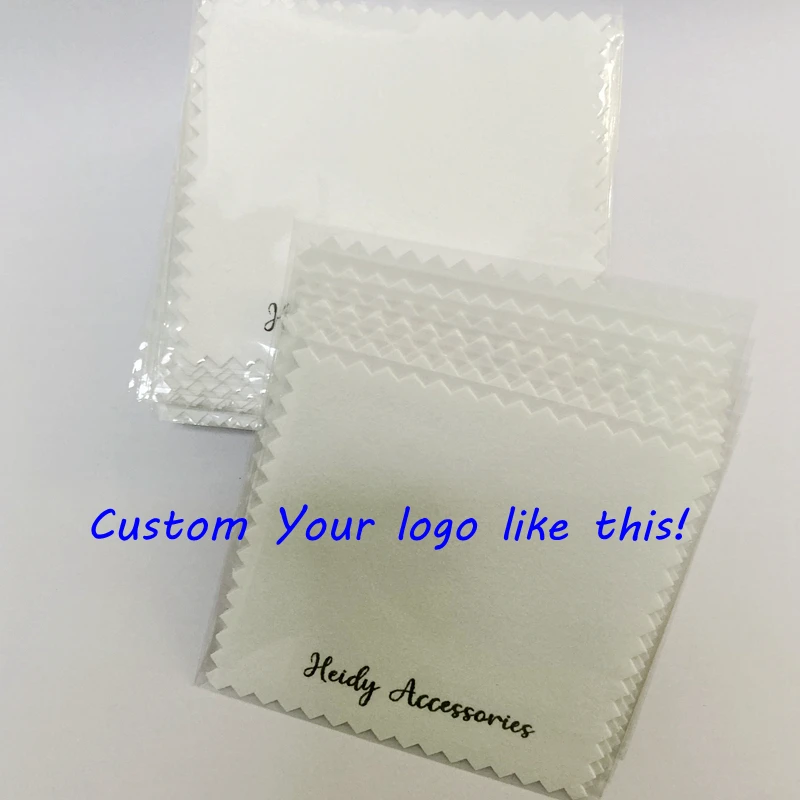 1000PCS Print Custom LOGO  8*8cm Silver Polish opp bags Cloth  silver Jewelry Cleaner Blue Microfiber suede  fabric material