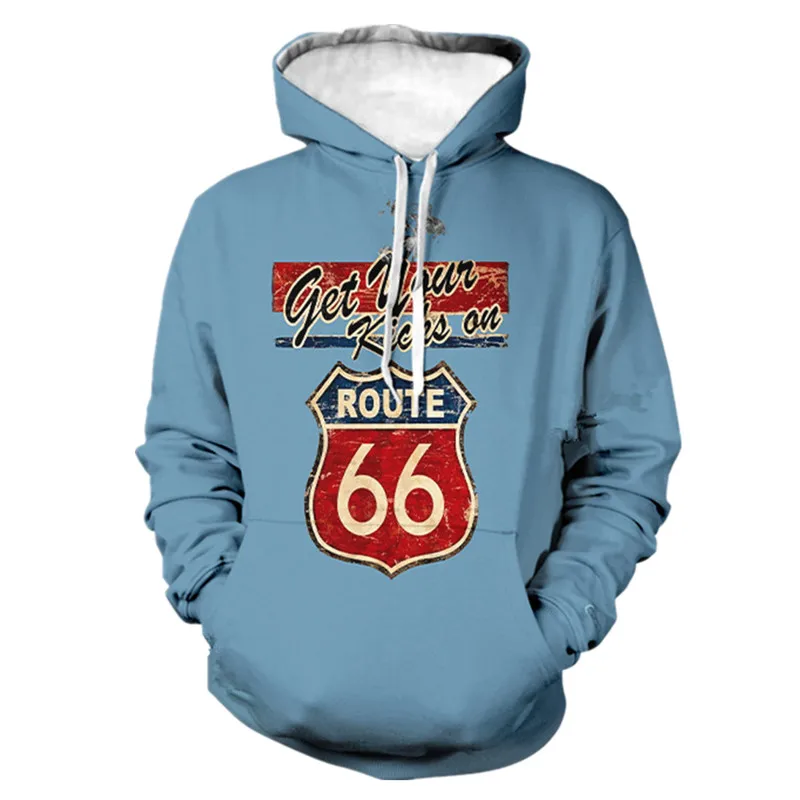 2021 зимние модные толстовки с 3D принтом США Route 66 мужские/женские толстовка