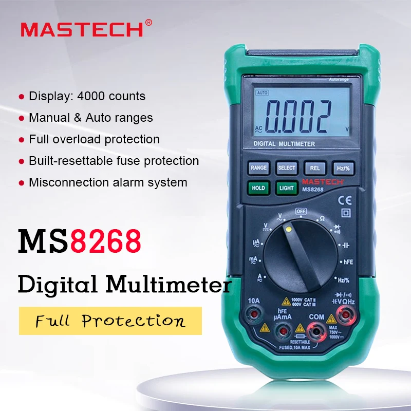 MASTECH MS8268 цифровой мультиметр с автоматической защитой диапазона ac/dc Амперметр Вольтметр Ом частота Электрический тестер диодный детектор
