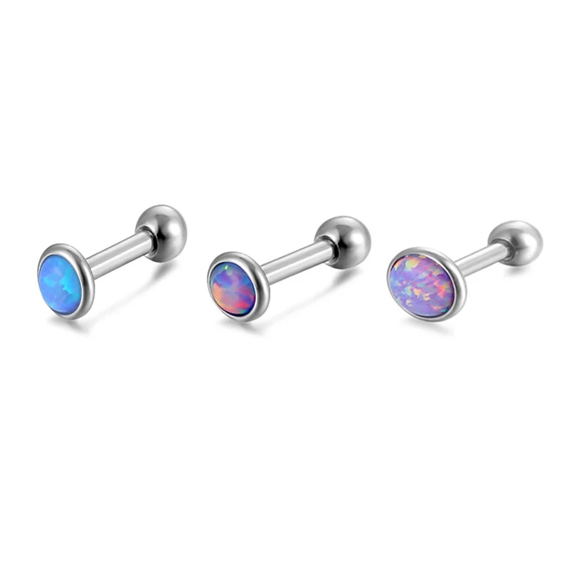 

1 Pce Fire Opal Stud Earrings Piercing 3 Colors Round Opal Stone Surgical Steel Tiny Ear Stud Women's Jewelry For Friends Gifts