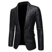 spring and autumn high quality mens solid color single button slim motorcycle long sleeves mens leather suit