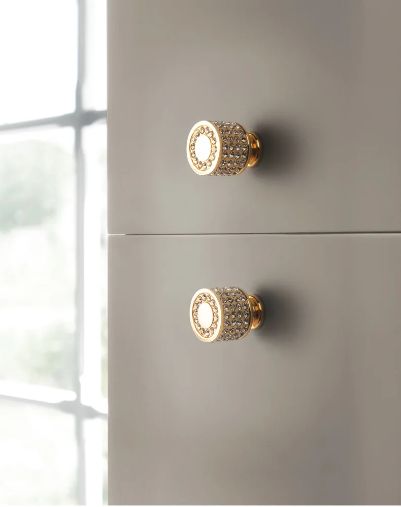 

DM 10pcs/Set Zinc Alloy 24K Real Gold Czech Crystal Shining Cabinet Pulls Door Handle Cupboard Wardrobe Pull Drawer Knobs Luxury