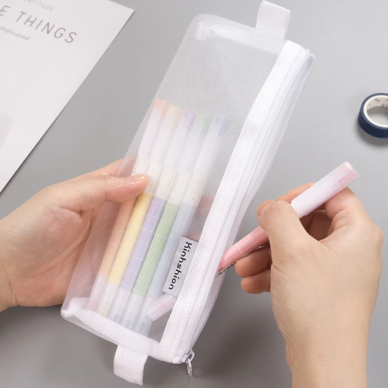 Прозрачный Футляр чехол из сетчатого материала карандашей пенал для детей