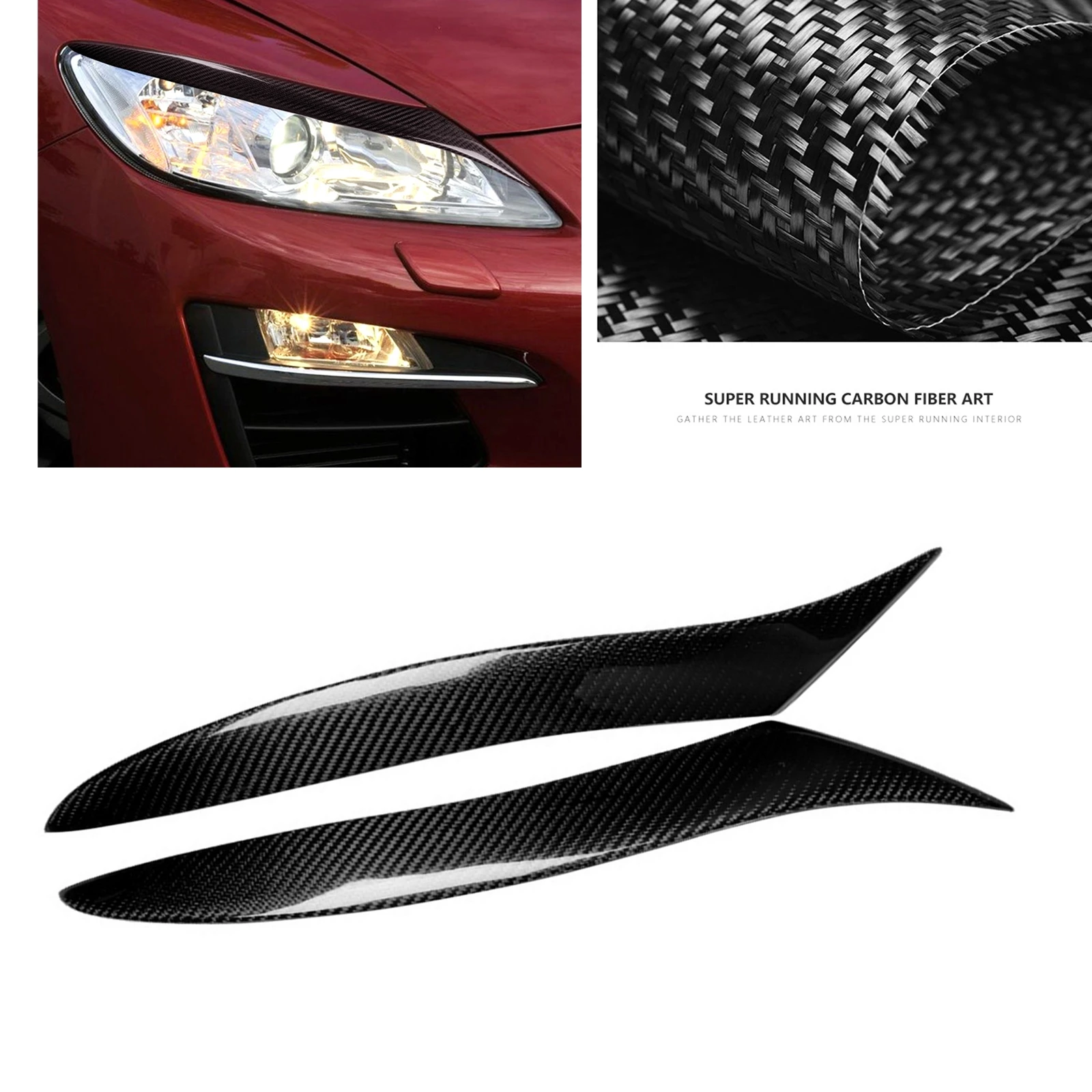 

For Mazda RX-8 RX8 2009-2012 Real Carbon Fiber Headlight Eyebrow Headlamp Eyelid Trim Front Head Light Lamp Cover Brow Sticker
