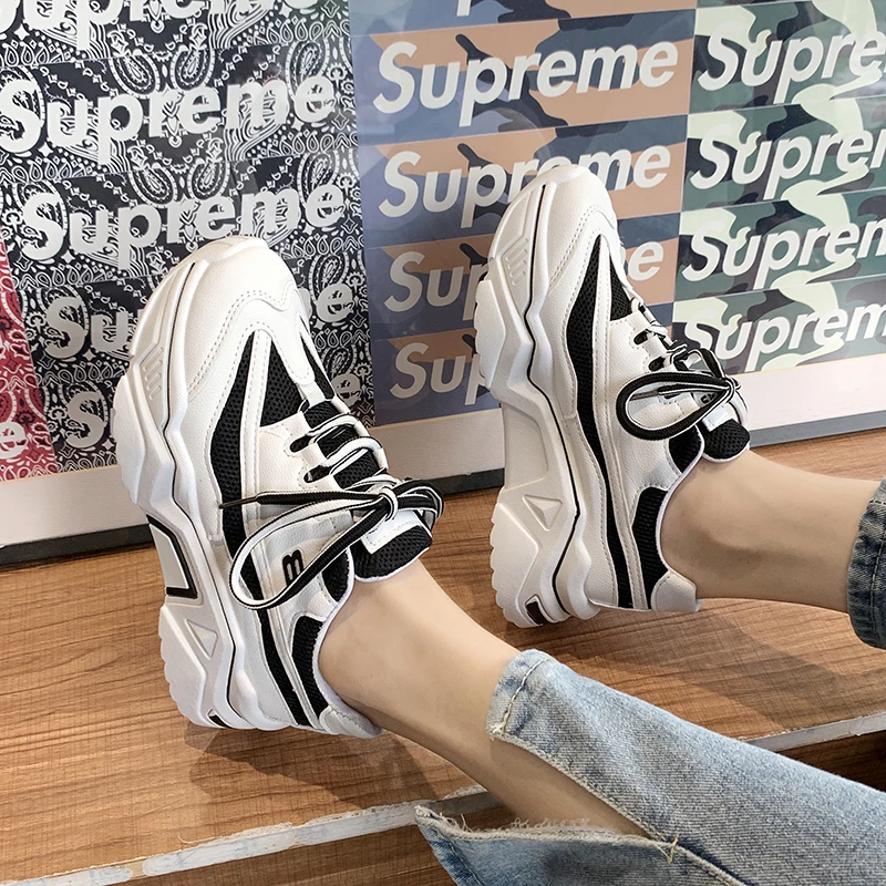 Весенние женские брендовые кроссовки на массивной платформе Ulzzang Повседневная