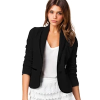 elegant womens blazers grey black long sleeve notched single breasted suits pockets slim female office work coats clothing short