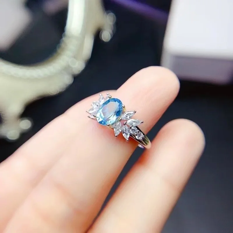 

Jewelry Light Blue Topaz Ring 6mm*8mm Natural Topaz Silver Ring Sterling Silver Topaz Jewelry Woman Gift