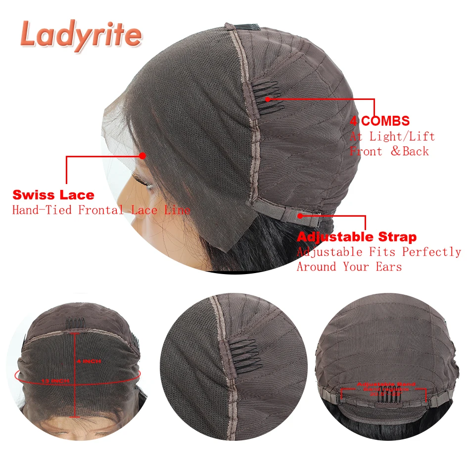 

Ladyrite 13x4 Lace Front Human Hair Wigs Middle Part Remy Natural Black Short Human Hair Bob Wig Brazilian Wig For Black Women