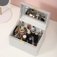 hot jewelry box creative leather storage earring portable multi layer makeup box pu watch necklace holder makeup container case