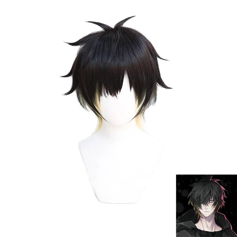 

Anime Slow Damage Towa Wig Cosplay Costume Men Short Black Yellow Heat Resistant Synthetic Hair Halloween Wigs + Wig Cap