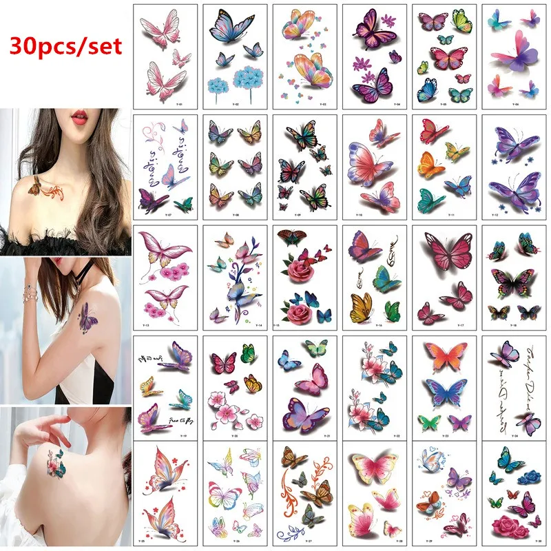 30 шт./компл. Tatuajes Temporales пикантные 3D бабочка временные татуировки наклейки для