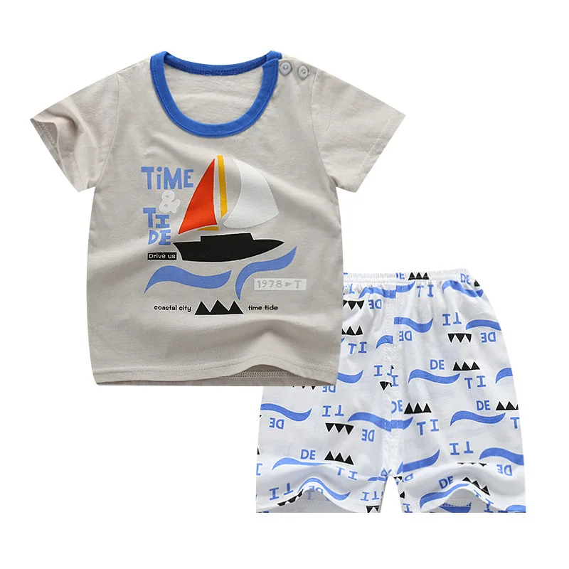 2 шт./компл. летний хлопковый костюм для маленьких мальчиков футболка с коротким
