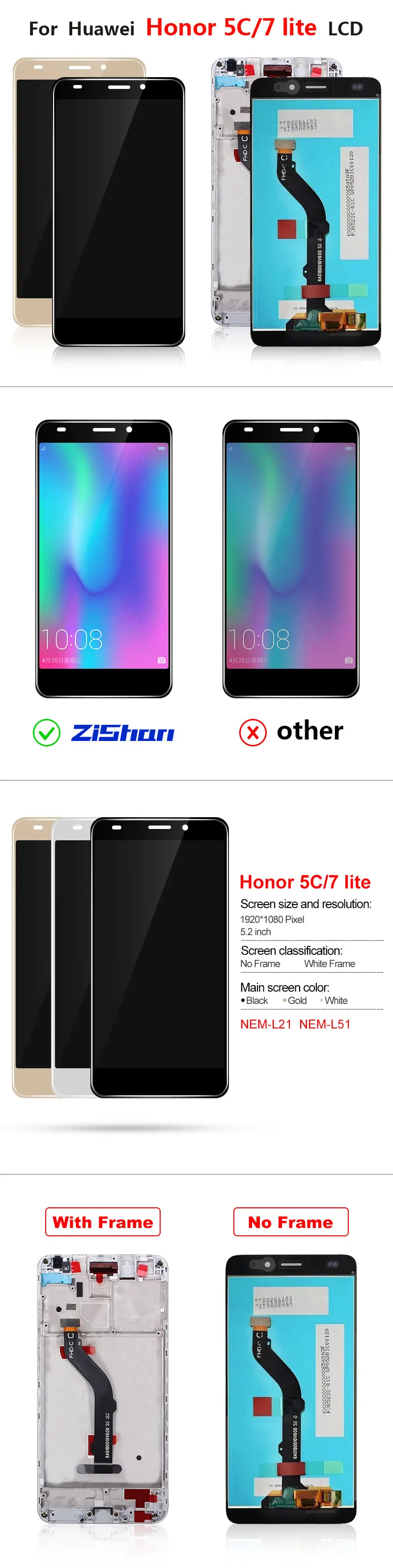 5," для huawei Honor 5C 7 Lite NEM-L21 NEM-L51 ЖК-дисплей с сенсорным экраном дигитайзер Запасные части в сборе с рамкой