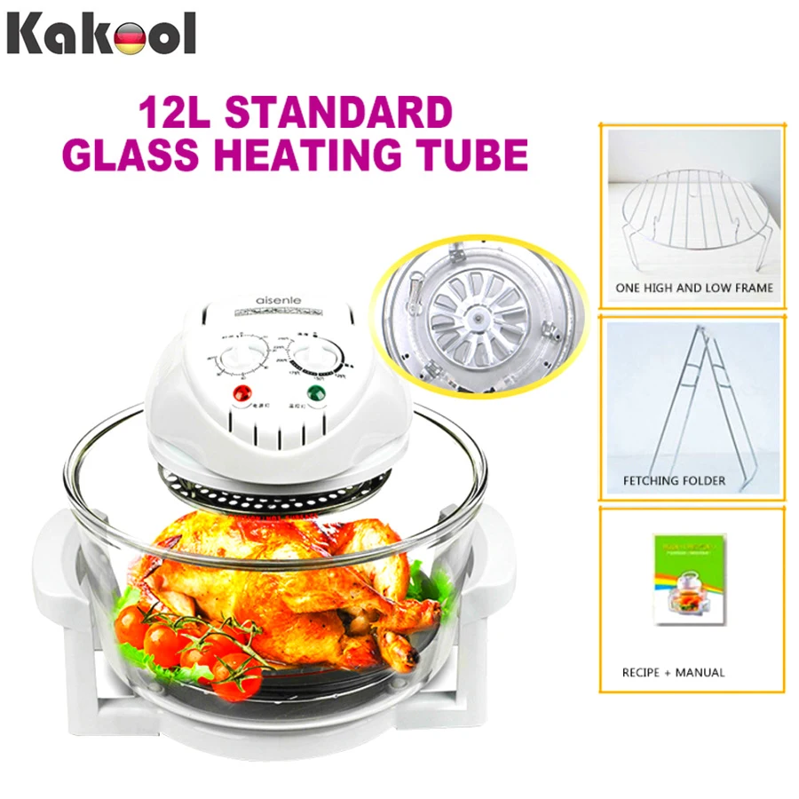 

Воздушная фритюрница из высокобортного стекла, бытовая прозрачная безмасляная конвекционная печь без масла, с аксессуарами, 12 л