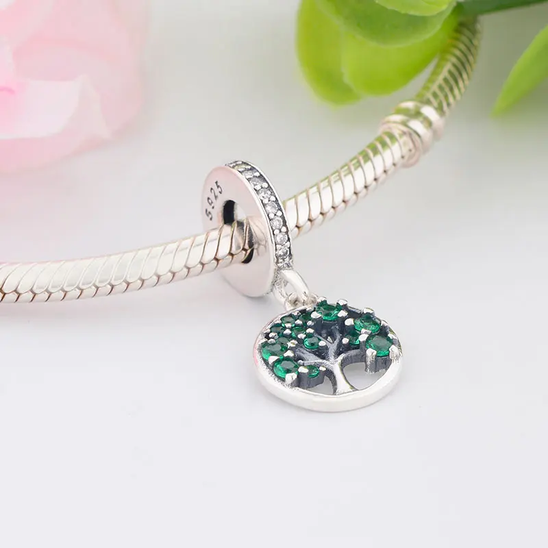 Браслет Шарм Древо жизни из серебра 2019 пробы с зеленым Цирконом|Бусины| |