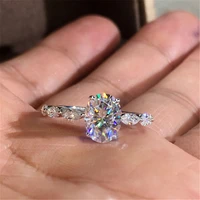natural oval moissanite gemstone real 14k white gold jewelry engagement ring for women channel setting anillos de bizuteria ring