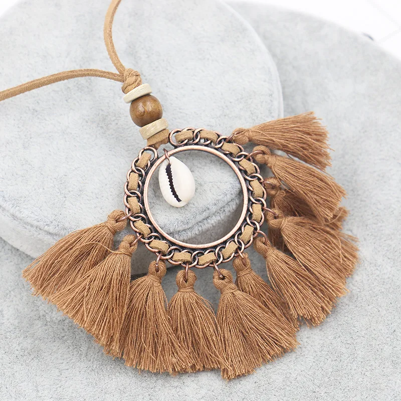 Длинная цепочка на свитер в богемном стиле круглая шерстяная подвеска ожерелье