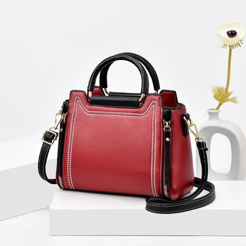 

new leather handbags fashion color matching handbag large capacity shoulder bag fashion one shoulder diagonal small square bag