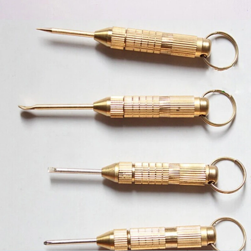 

4 In1 Mini Portable Golden Opener Screwdrivers Ear Pick Ear Cleaner Keychain Kit Ear Pick+Phillips +Slotted Screwdriver+Awl