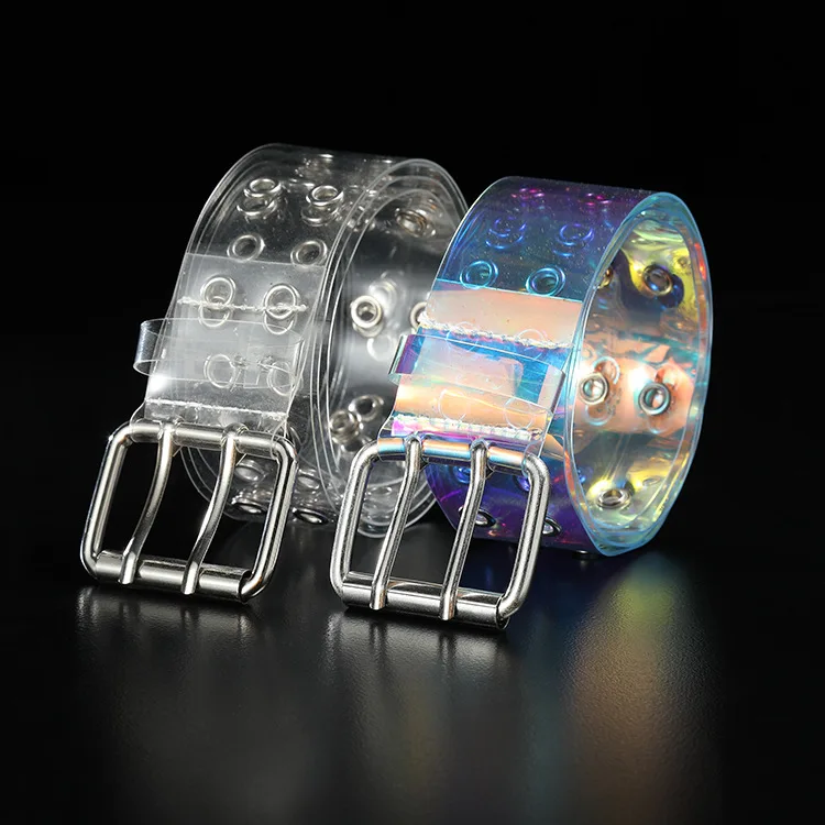 Ремень с пряжкой Женский двухрядный модный прозрачный пояс из ПВХ лазерной