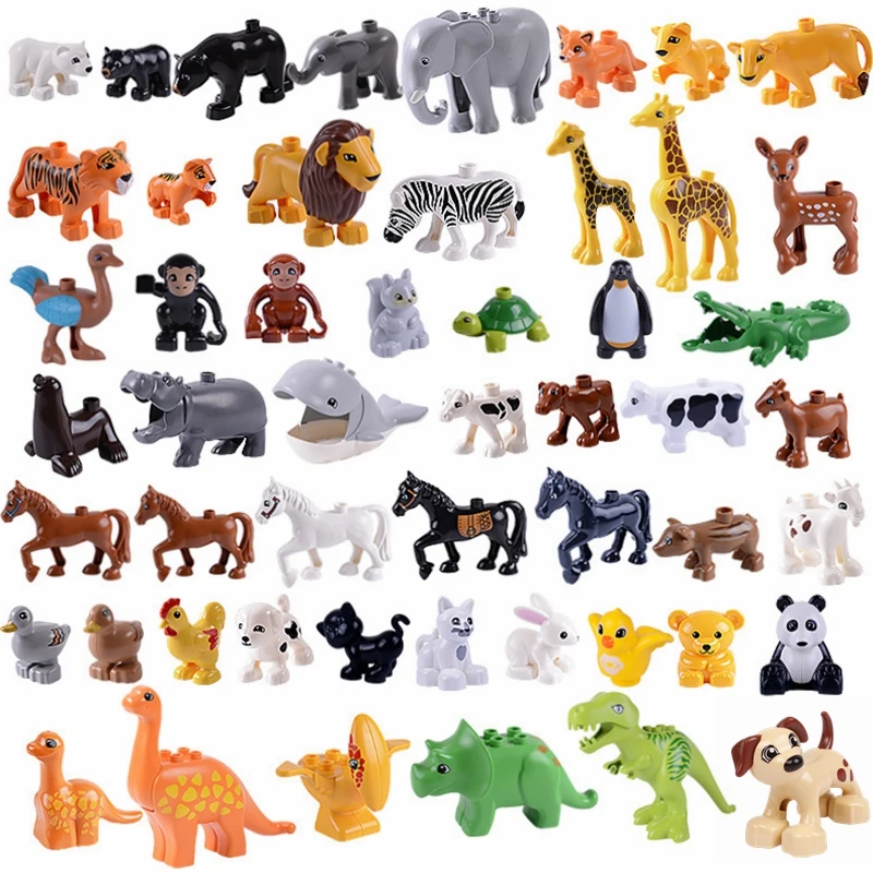Duplo строительные блоки серии животных Динозавр Обезьяна Собака лев тигр