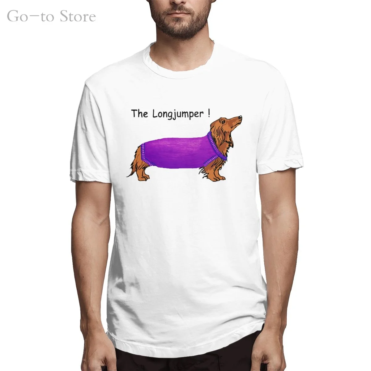 

Cartoon Dachshund Dog T Shirt, The Long Jumper! Cool And Funny Short Sleeved Casual Fashion Cotton T-shirt