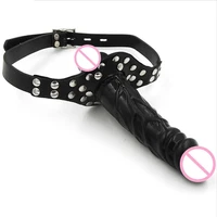 adult game pu leather mouth double ended dildo gag open mouth head strapon bdsm bondage slave sex toys fetish harness