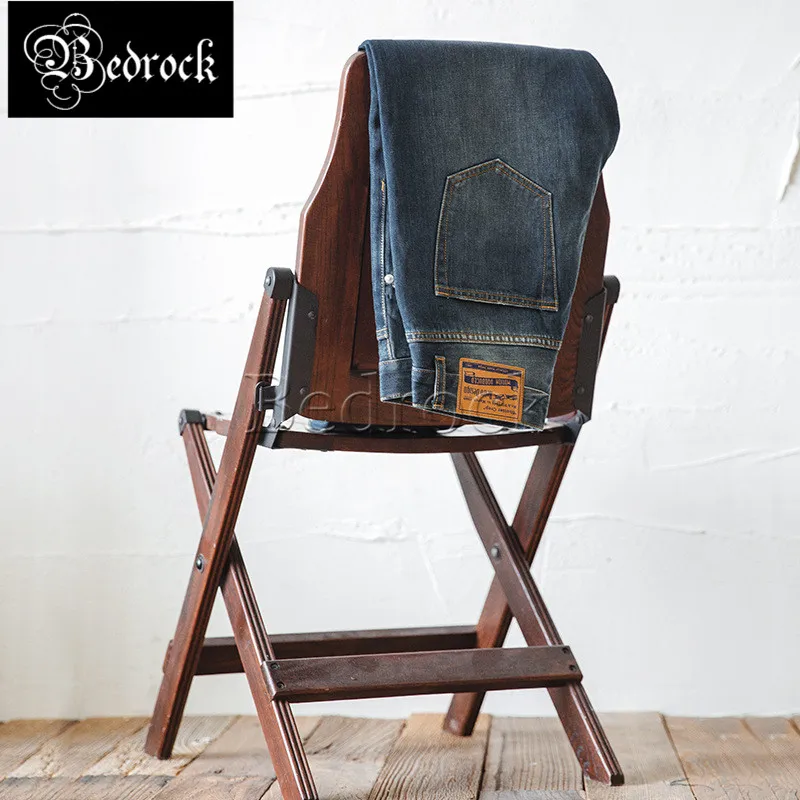 blue one washed red line denim jeans Amekaji distressed old ripped straight pants for men Japanese casual cropped pants