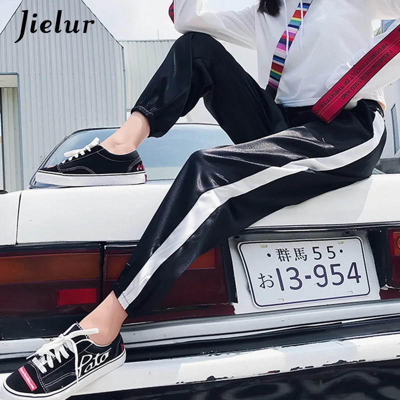 Jielur Autumn Harajuku BF Trousers for Women Loose S-XXL Fashion Candy Color Streetwear Spliced Side Stripe Harem Pants Female | Женская