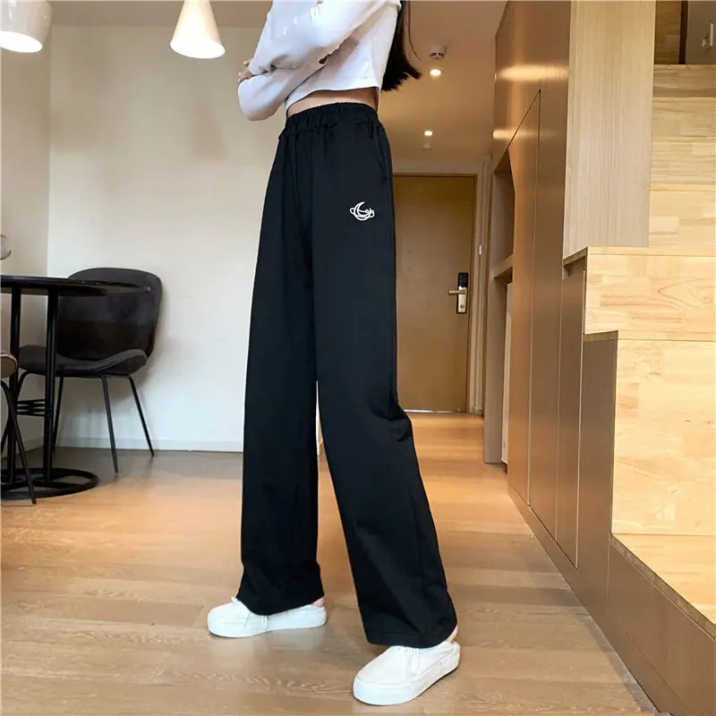 

Брюки женские повседневные с широкими штанинами, шикарная свободная уличная одежда с вышивкой Луны, универсальные длинные брюки для отдыха...