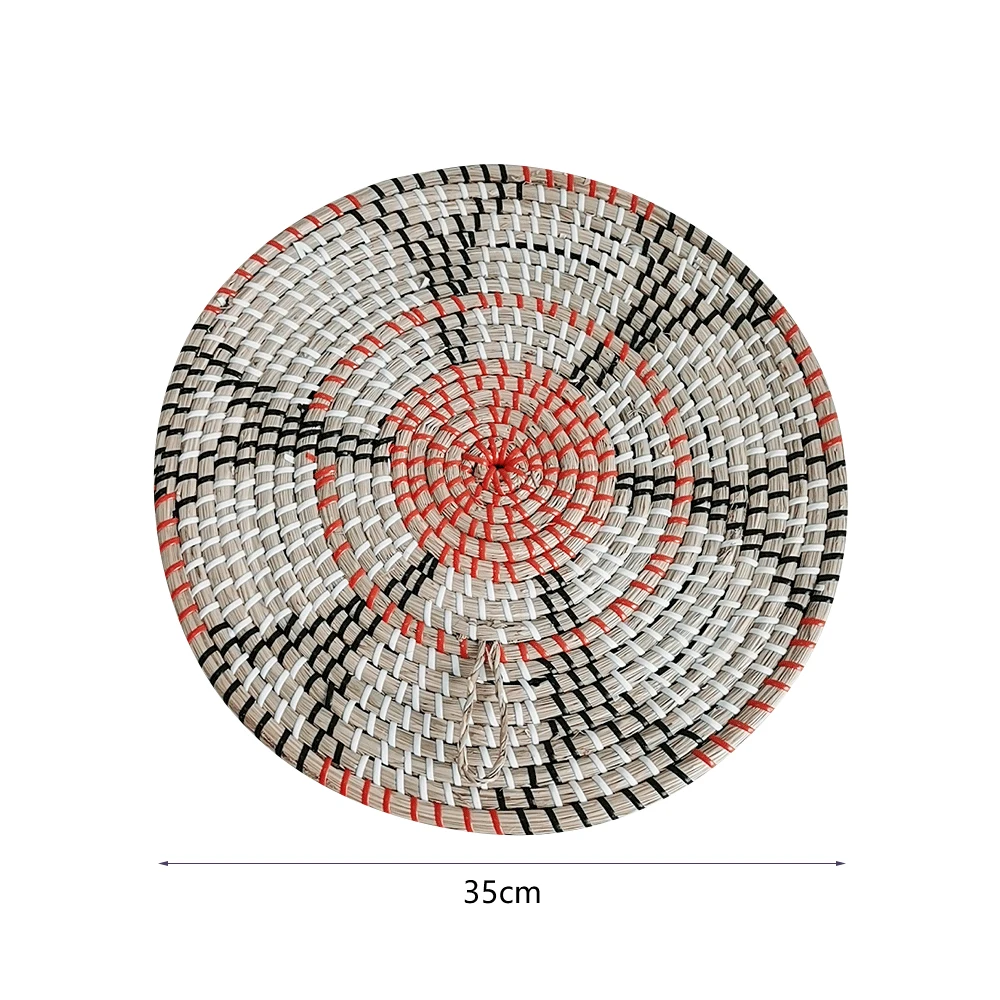 

Straw Plate Round Rustic Hand-Woven Straw Designer Model Room Background Wall Hanging Decoration Fruit Snacks Plate Bowls