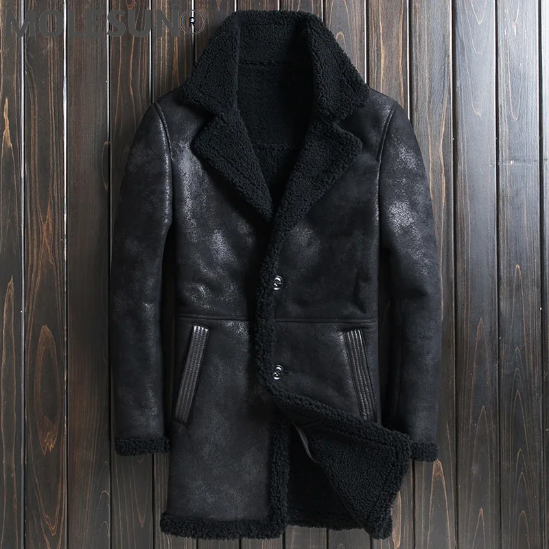 

AKOOSUN 2021 Genuine Sheep Shearling Leather Jackets for Men Clothing Long Winter Jacket Mens Warm Parka Ropa De Hombre LXR1070