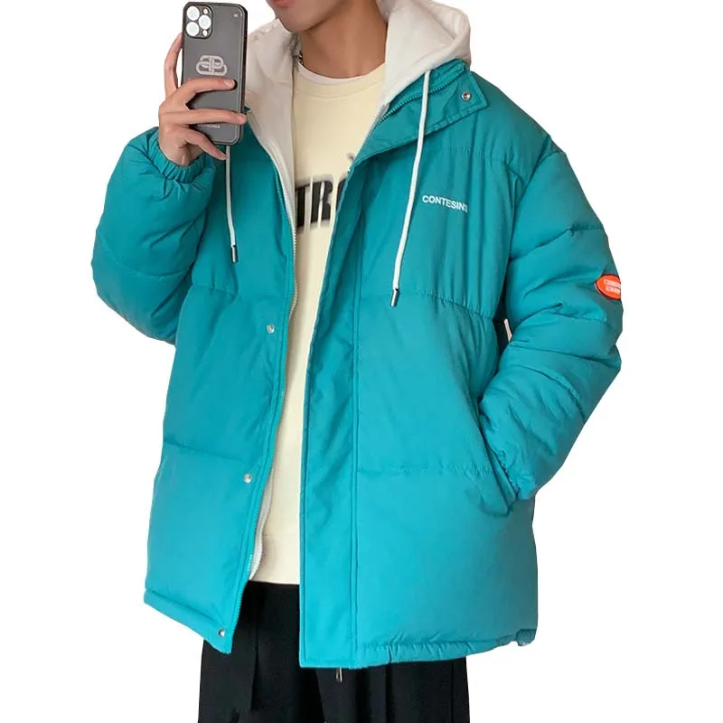 

Men Winter Jacket 2021 Harajuku Colorful Hooded Coat Streetwear Hip Hop Parka Black Outwear