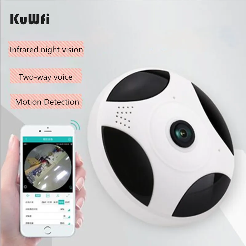 KuWFi Wifi камера 360 градусов панорамная домашняя безопасности двухсторонняя аудио