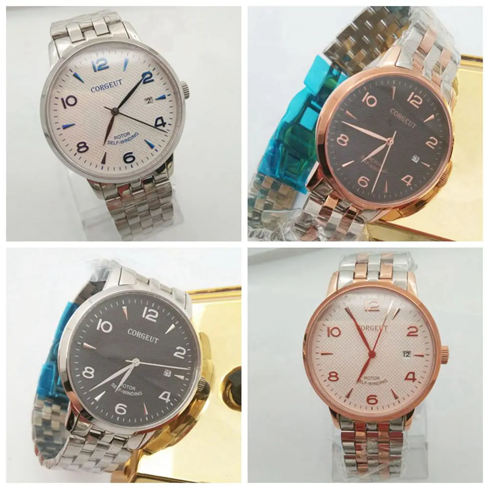 Corgeut Military Men Automatic Luxury Brand Sport Design Clock Date Full Steel Sapphire Glass Self Wind Mechanical Wrist Watch