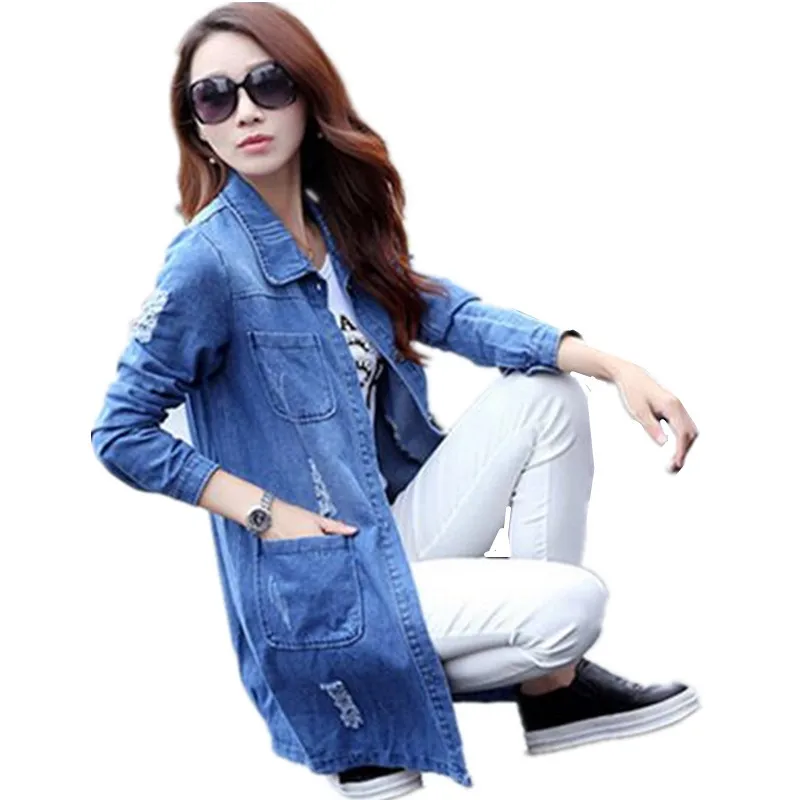 Женская джинсовая куртка средней длины повседневная Однорядная Свободная из