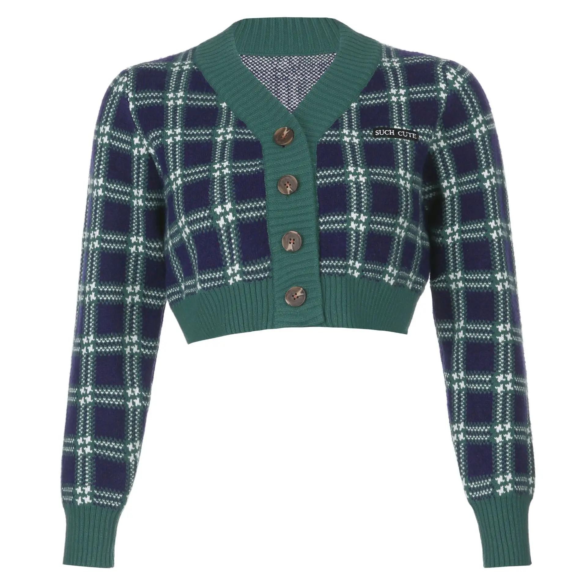 

WEPBEL Coat Women's Casual Plaid Printed Slim Jacket Spring Summer Fashion Long Sleeve Single Breasted V-neck Knitted Jacket