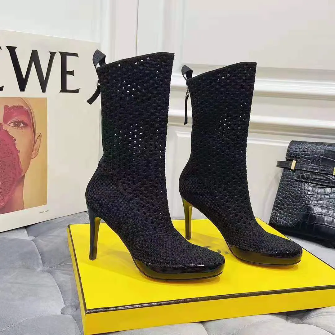 

2021 new brand ladies top quality spring boots classic hollow breathable boots shoe size rear zipper boots color: black, white,