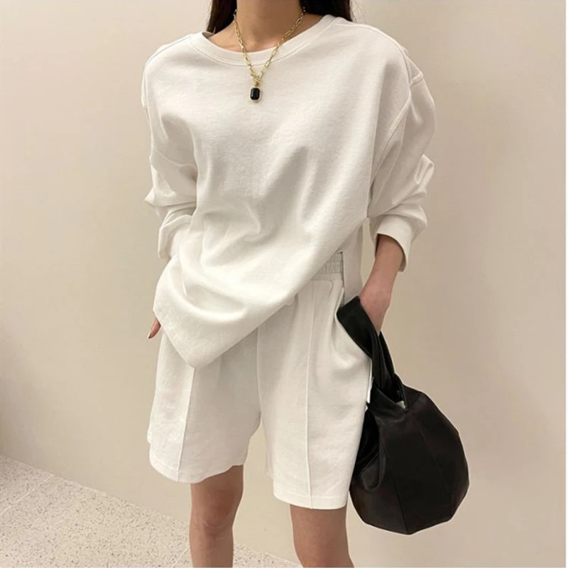 

Женский спортивный костюм из 2 предметов, Свободный Повседневный Спортивный костюм, Свитшот и шорты, одежда для отдыха, весна-лето