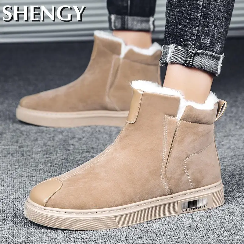 

Winter Solid Color Flock Shoes Slip On Outdoor Casual Warm Fur Men Ankle Snow Boots Runnig Classic Fashion New Men Shoes